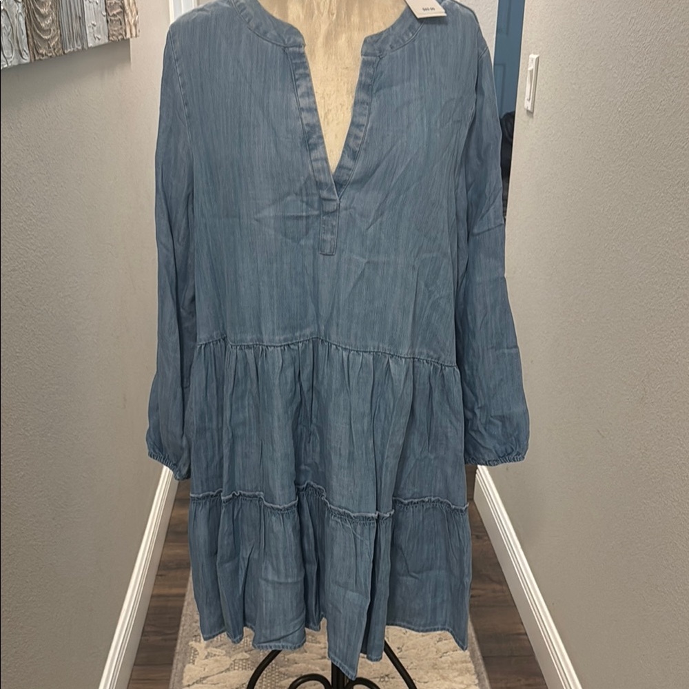 Vineyard Vines Chambray Tiered Long Sleeve Dress